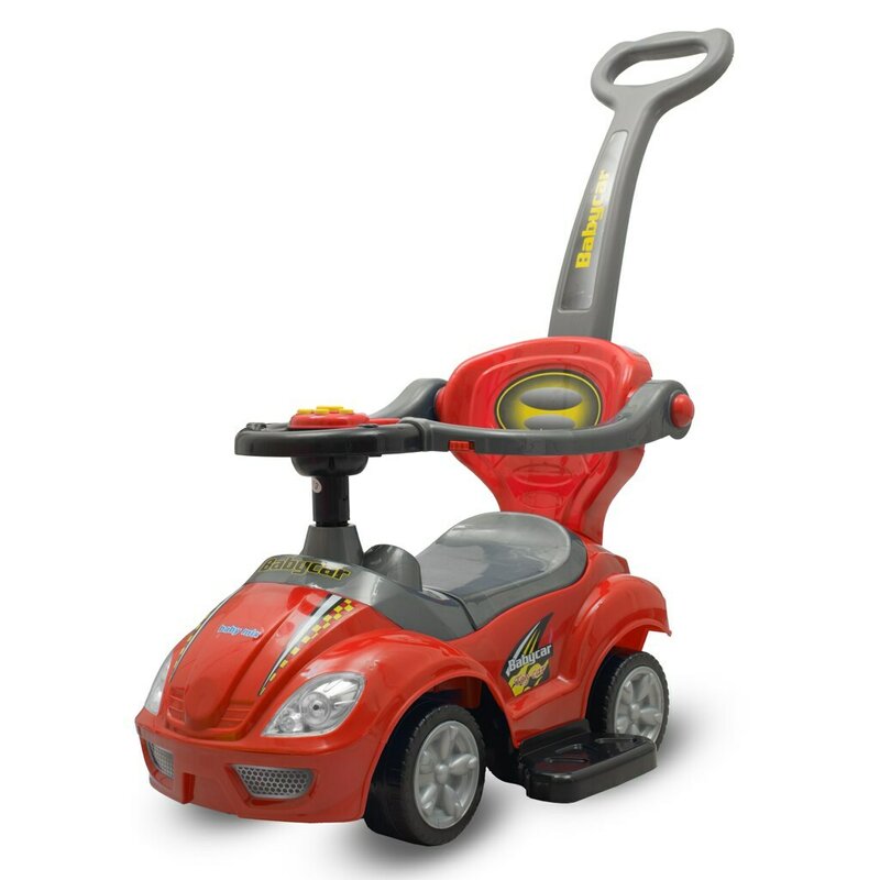 Masinuta de impins, Baby Mix, Mega Car, Pana la 23 kg, Cu maner de impins pliabil, Cu suport picioare, Cu protectii laterale detasabile, Cu melodii si claxon, Cu suport jucarii sub sezut, 12-36 luni, Red