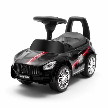 Masinuta de impins, Baby Mix, Racer, Pana la 25 kg, Cu volan, Cu sunete, Cu suport jucarii sub sezut si spatar confortabil, 12 luni+, Black