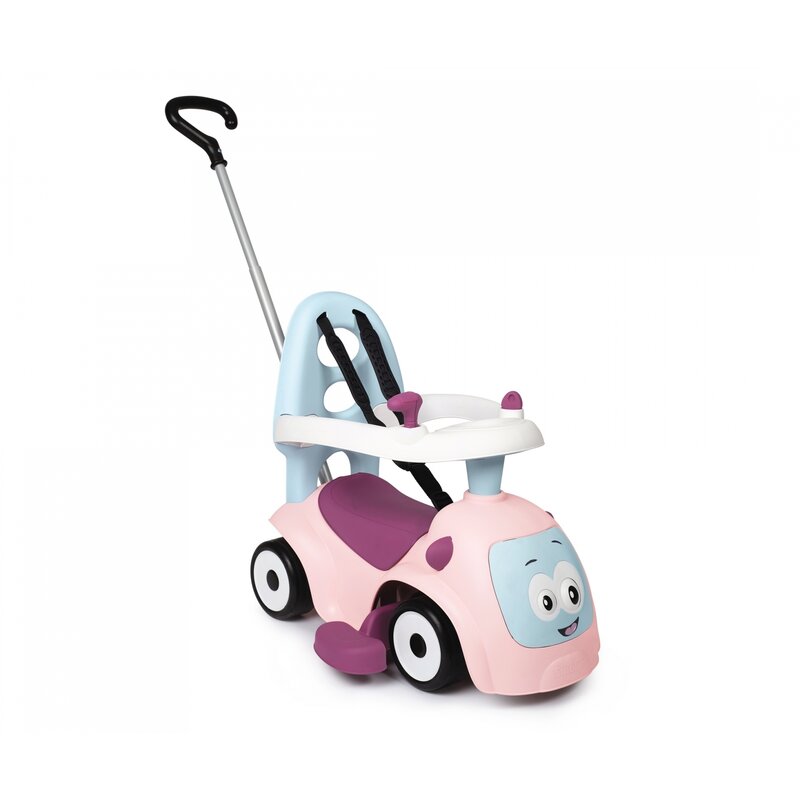 Vehicul ride-on, Smoby, 3 in 1, Cu maner parental si protectii laterale detasabile, Cu centura de siguranta si suport picoare, 6 luni+, Pink