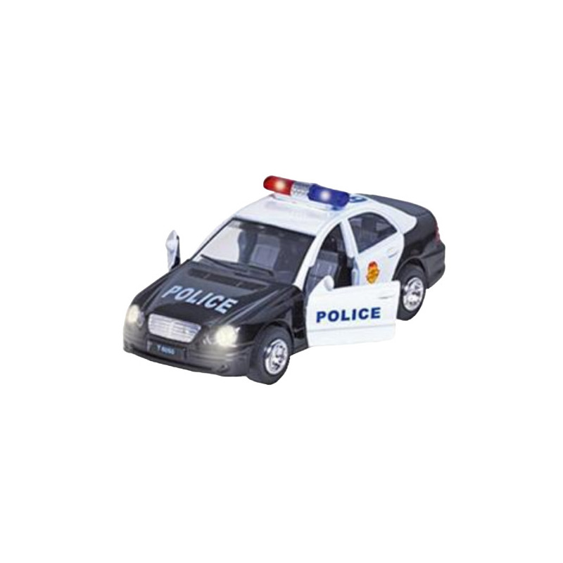 Masinuta die cast cu sunete si lumini, 15 cm, politie, neagra