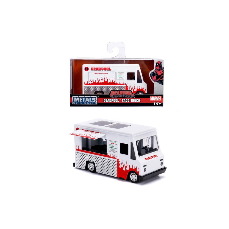 Simba - masina food truck a lui deadpool , metalica, scara 1:32, alb