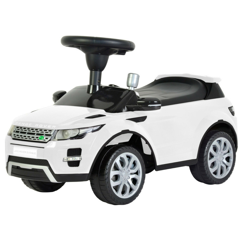 Masinuta ride-on pentru copii, land rover, cu licenta, spatar de protectie si volan multimedia, alba
