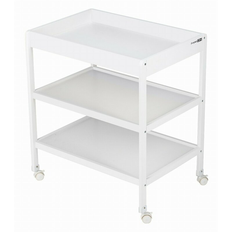 Masuta de infasat, FreeON, Mila, Din lemn, Cu 4 roti pentru transport facil, Cu 3 suprafete de depozitare, 76x54x86 cm, White