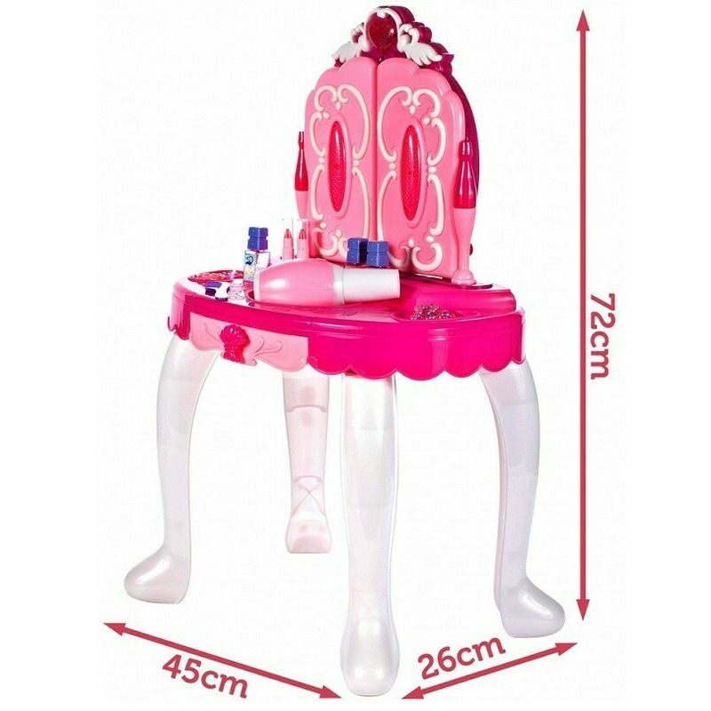 Masuta de infrumusetare MalPlay Glamor Mirror cu sunete si lumini uscator de par cu baterii si accesorii pentru fete Roz