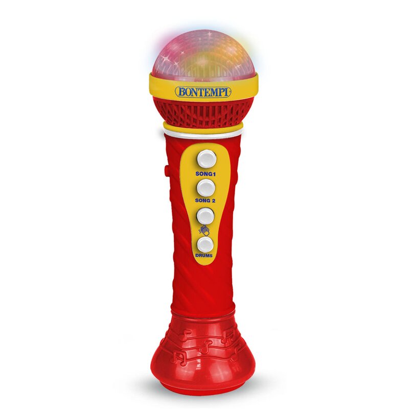 Microfon, Bontempi, Cu efecte de fluierat, aplauze si tobe, Cu lumini, Alimentare pe baza de baterii,6x19,5x6 cm, 36 luni+, Rosu