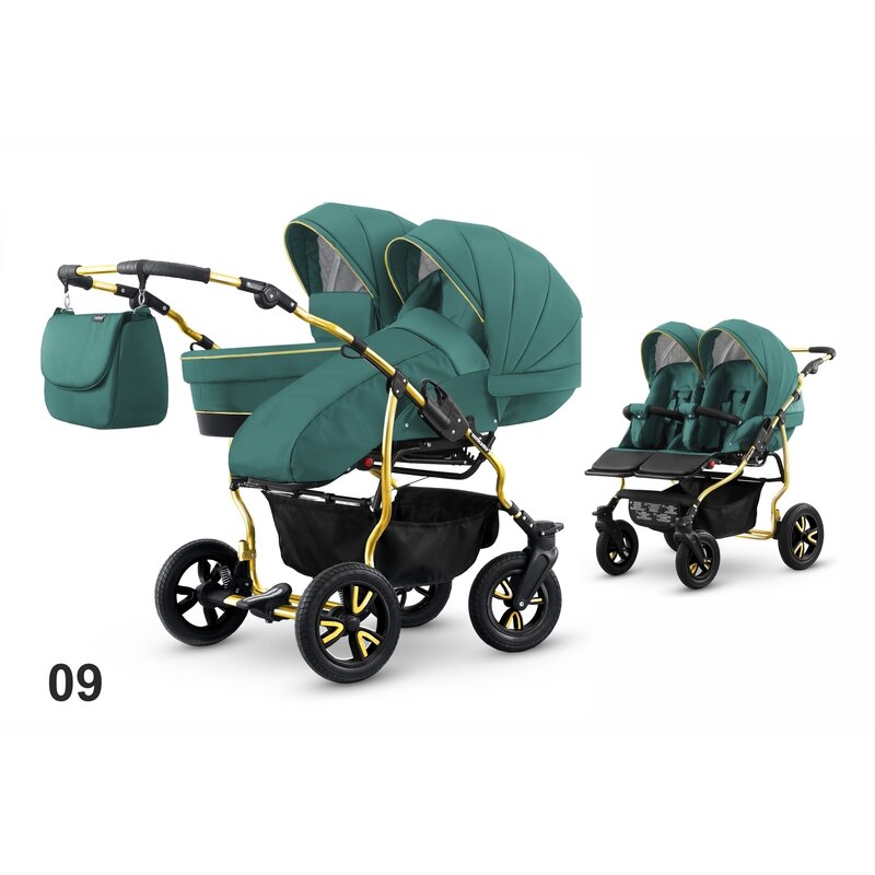 Mikado - carucior gemeni goldstar 0+1 (t01-09), cu cadru auriu, verde