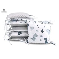 MimiNu - Aparatoare cu 6 pernute modulare, Cu doua fete, Cu fermoar, Cu husa detasabila si lavabila, Pentru patut 120X60 cm, Din bumbac 100% si tesatura pufoasa Minky, Materiale certificate Oeko Tex Standard 100, Minky Dino Granat