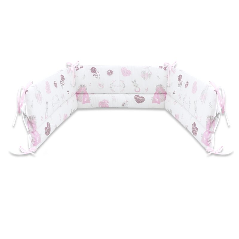 MimiNu - Aparatoare pentru patut 120x60 cm, Din bumbac certificat Oeko Tex Standard 100, Cu inaltimea de 30 cm, Cu panglici, Baby Shower Pink