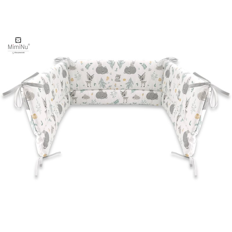 Miminu - aparatoare pentru patut 120x60 cm, din bumbac, forest friends grey/mint