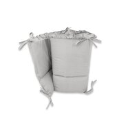 Aparatoare pentru patut, MimiNu, Cu volanase, Din bumbac certificat Oeko Tex Standard 100, 180x30 cm, Cu panglici, Colectia Royal,Grey