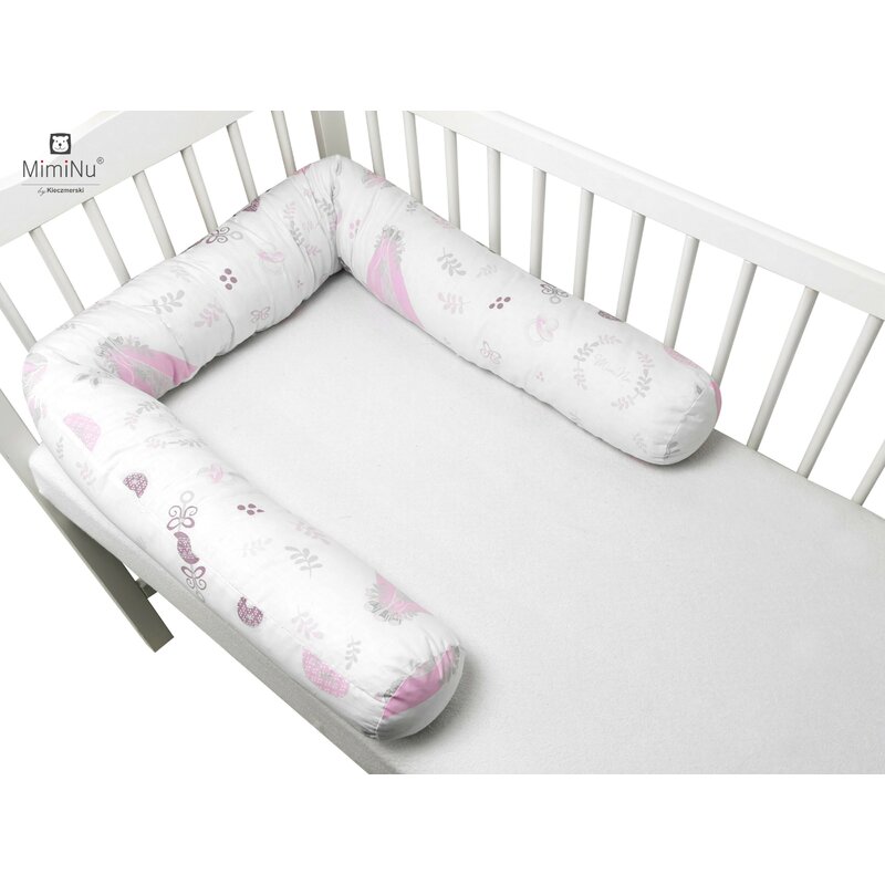 MimiNu - Aparatoare tip rulou pentru patut, Lungime 180 cm, Din bumbac certificat Oeko Tex Standard 100, Cu diametru de 10 cm, Baby Shower Pink 