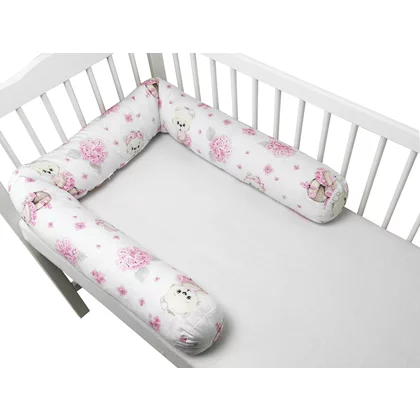 Aparatoare pentru patut, MimiNu, Tip rulou, Cu husa detasabila, Lungime 180 cm, Din bumbac certificat Oeko Tex Standard 100, Design, Pink Ballerina