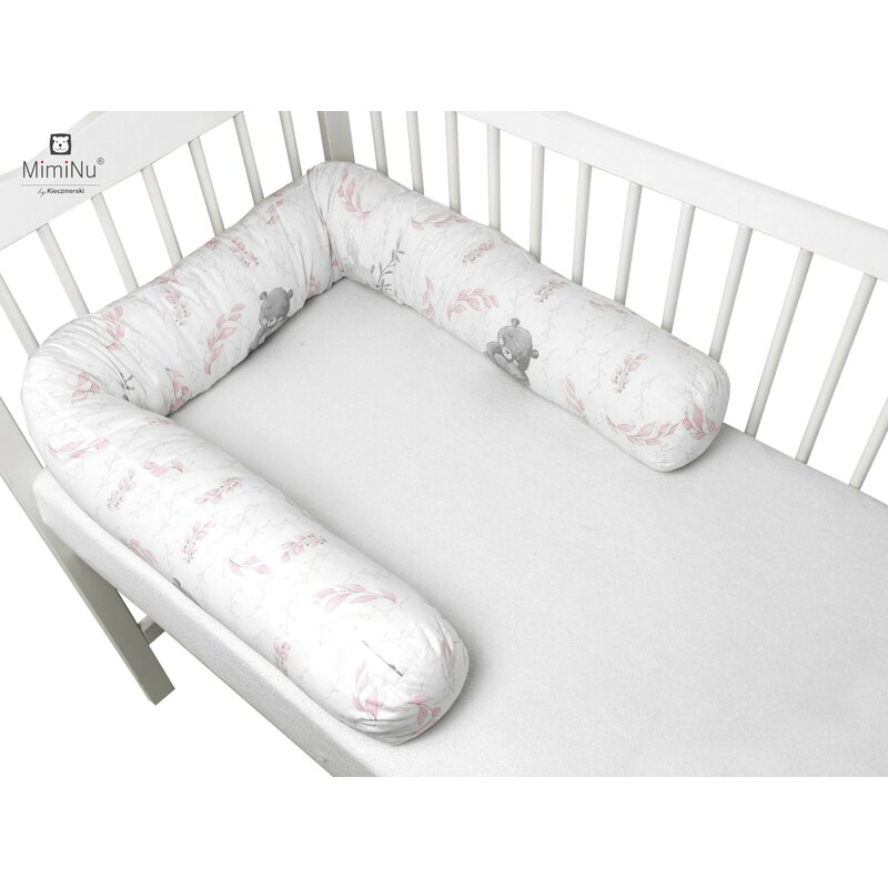 MimiNu - Aparatoare tip rulou pentru patut, Lungime 180 cm, Din bumbac certificat Oeko Tex Standard 100, Cu diametru de 10 cm, Lulu Rose