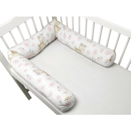 Aparatoare pentru patut, MimiNu, Tip rulou, Cu husa detasabila, Lungime 180 cm, Din bumbac certificat Oeko Tex Standard 100, Sweet Deer Pink