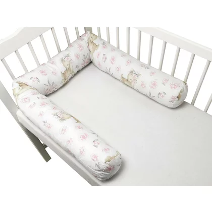 Aparatoare pentru patut, MimiNu, Tip rulou, Cu husa detasabila, Lungime 180 cm, Din bumbac certificat Oeko Tex Standard 100, Sweet Deer Pink