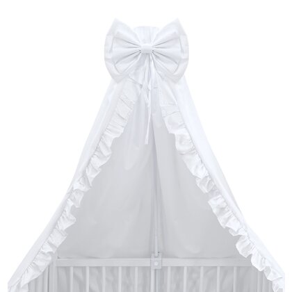 Baldachin, MimiNu, Din tull, pentru patut, cu funda si volan, 210x145 cm, Material certificat Oeko Tex Standard 100, Alb