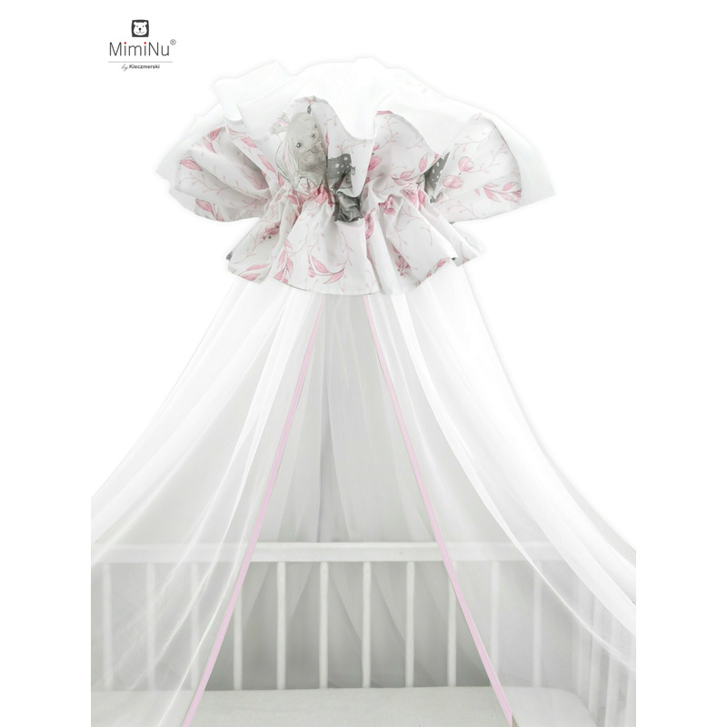 Miminu Baldachin Mare Din Tull + Suport Metalic Cu Funda Din Bumbac Dimensiune 400X170 Cm Materiale Certificate Oeko Tex Standard 100 Lulu Rose