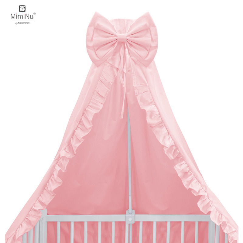 Miminu Baldachin + Suport Metalic Pentru Patut Cu Funda Si Volanas 210X145 Cm Material Certificat Oeko Tex Standard 100 Colectia Royal Powder Pink