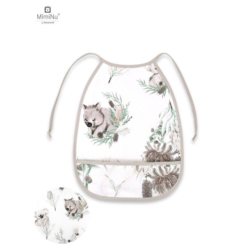 Miminu - baveta impermeabila, cu buzunar, 2 fete, velvet australian animals beige
