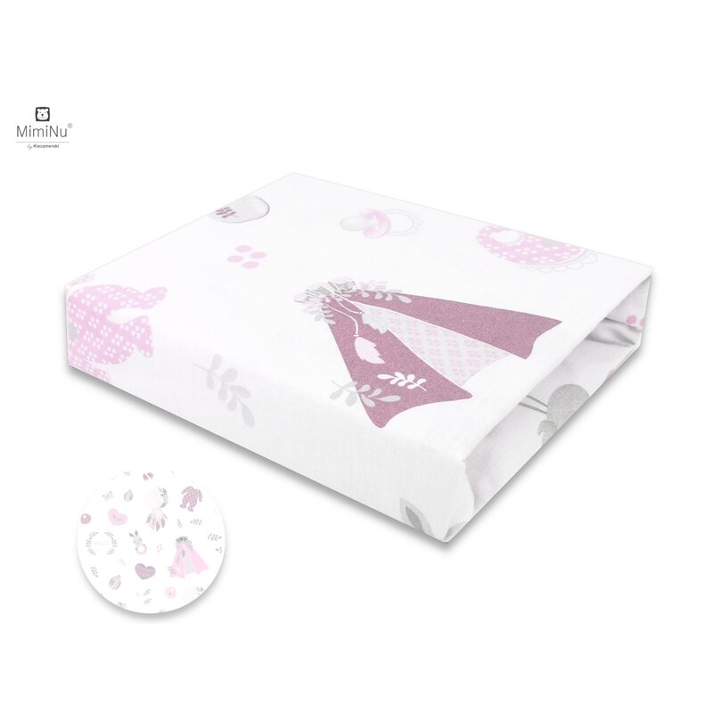 MimiNu - Cearceaf cu elastic pentru patut 120X60 cm, Din bumbac certificat Oeko Tex Standard 100, Baby Shower Pink