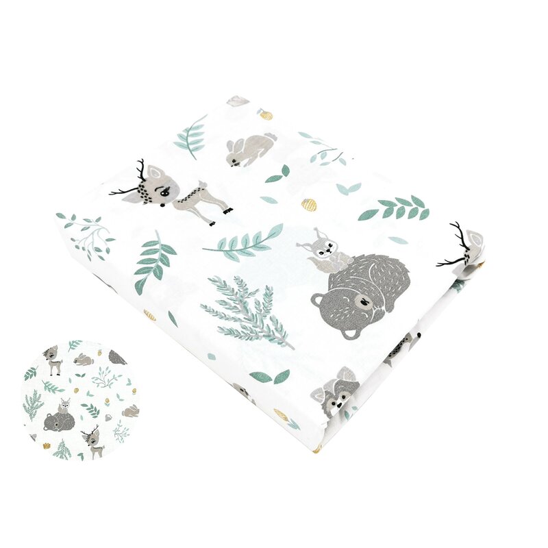 Cearceaf cu elastic, MimiNu, Pentru patut 120X60 cm, Din bumbac certificat Oeko Tex Standard 100, Forest friends Grey/Mint