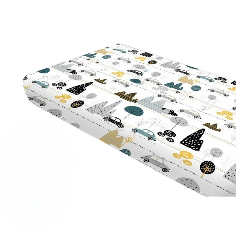 Cearceaf cu elastic, MimiNu, Pentru pat 160x80 cm, Din bumbac certificat Oeko Tex Standard 100, Childrens Journey Grey