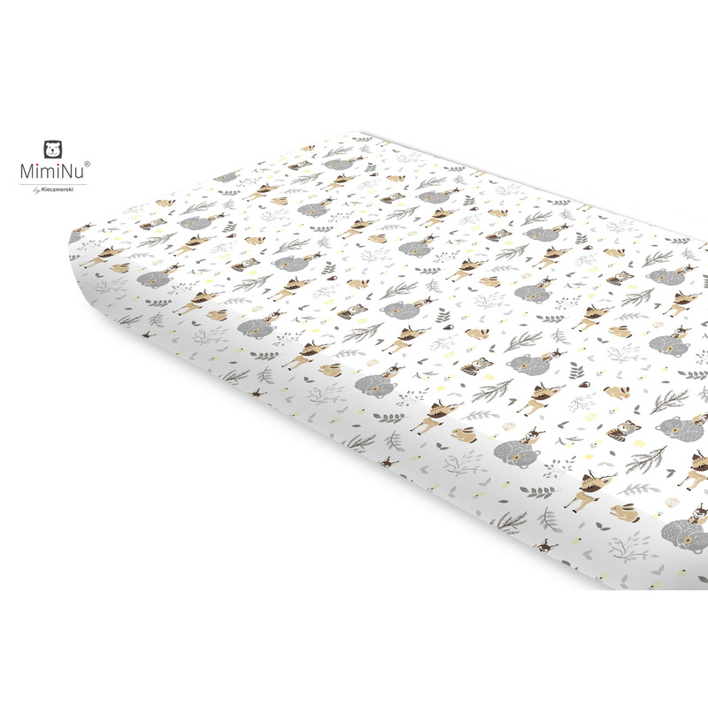 Miminu - cearceaf cu elastic, din bumbac certificat oeko tex standard 100, pentru pat 160x80 cm, forest friends beige