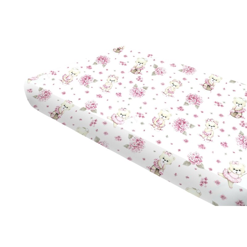 Cearceaf cu elastic, MimiNu, Pentru pat 160x80 cm, Din bumbac certificat Oeko Tex Standard 100, Design, Pink Ballerina