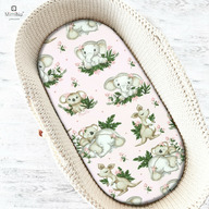 MimiNu - Cearceaf cu elastic pentru landou, carucior si cosulet, Dimensiune 80x35 cm, Din bumbac certificat Oeko Tex Standard 100, Design, Baby Animals