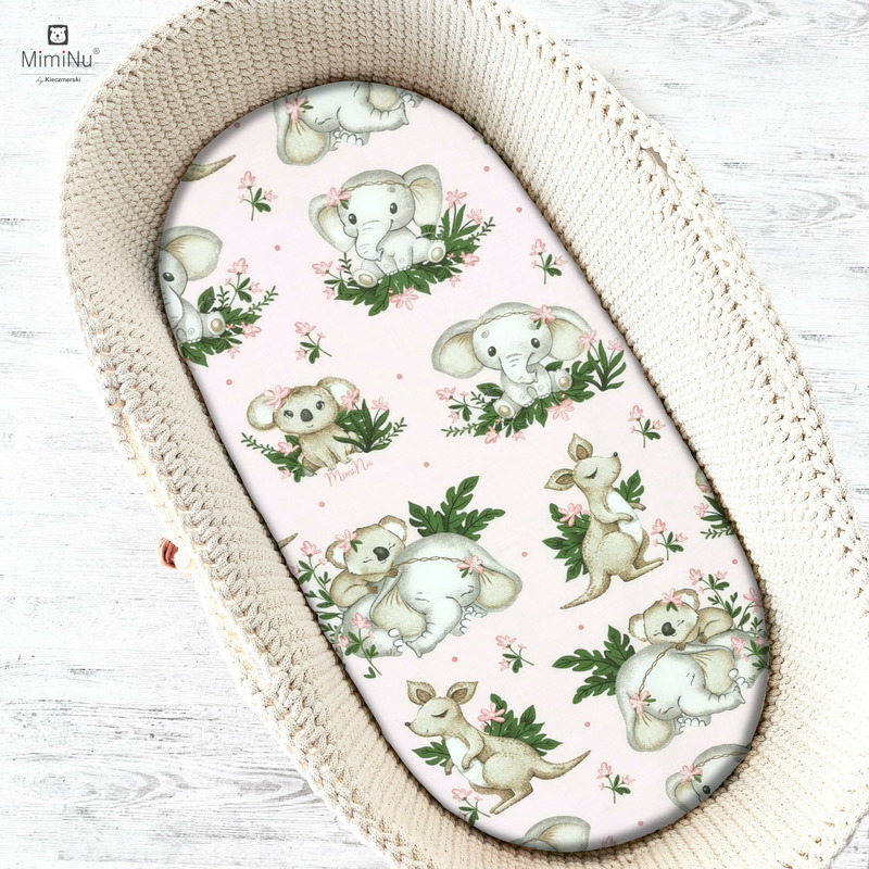 Miminu - cearceaf cu elastic pentru landou, carucior si cosulet, dimensiune 80x35 cm, din bumbac certificat oeko tex standard 100, design, baby animals