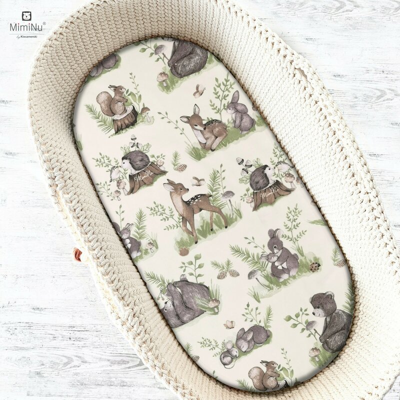 Miminu - cearceaf cu elastic pentru landou, carucior si cosulet, dimensiune 80x35 cm, din bumbac, design, calm forest natural