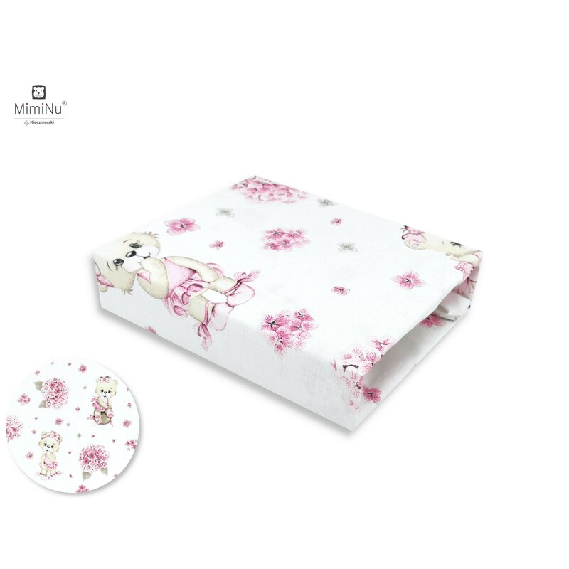 Miminu - cearceaf cu elastic pentru patut 120x60 cm, din bumbac certificat oeko tex standard 100, design, pink ballerina