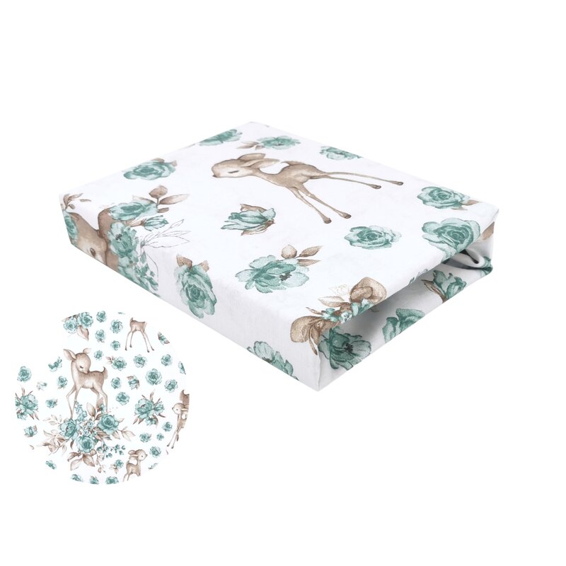 Cearceaf cu elastic, MimiNu, Pentru patut 140X70 cm, Din bumbac certificat Oeko Tex Standard 100, Sweet Deer Mint