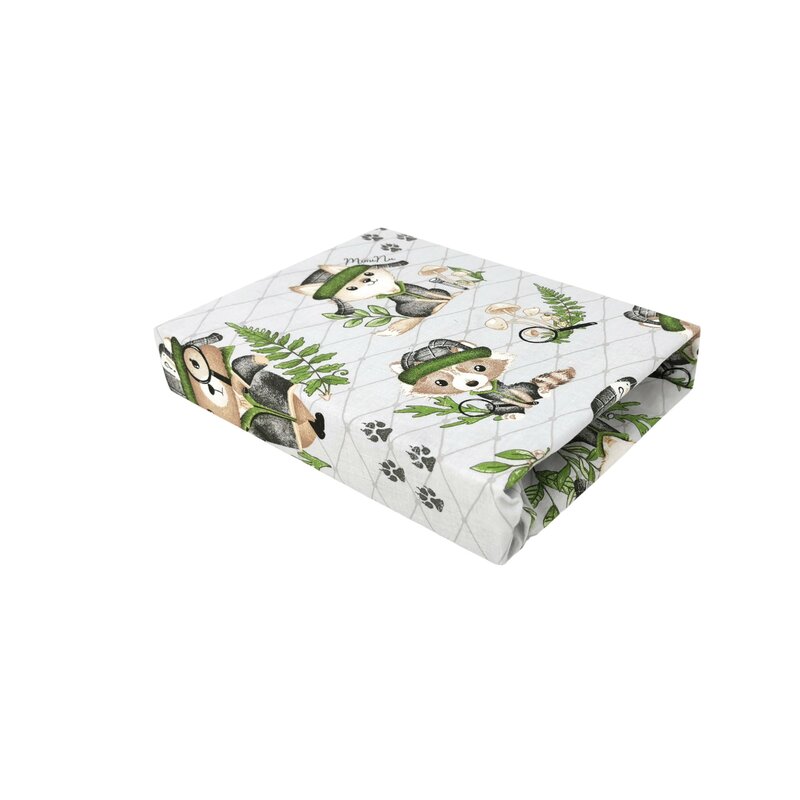 Cearceaf cu elastic, MimiNu, Pentru patut leagan sau patut co-sleeper, Dimensiune 90x40 cm, Din bumbac certificat Oeko Tex Standard 100, Design, Detective Natural