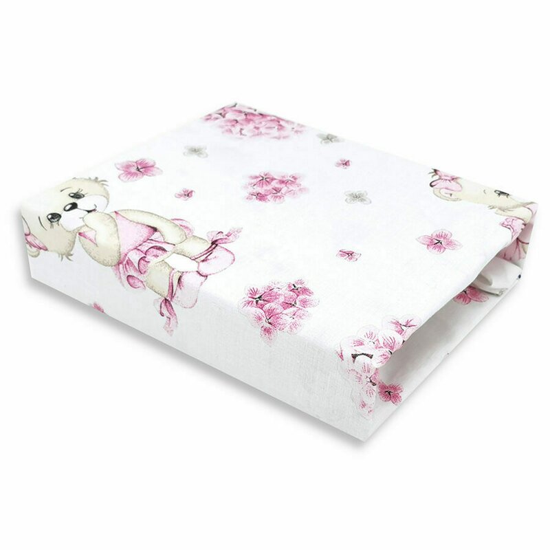 Cearceaf cu elastic, MimiNu, Pentru patut leagan sau patut co-sleeper, Dimensiune 90x40 cm, Din bumbac certificat Oeko Tex Standard 100, Design, Pink Ballerina