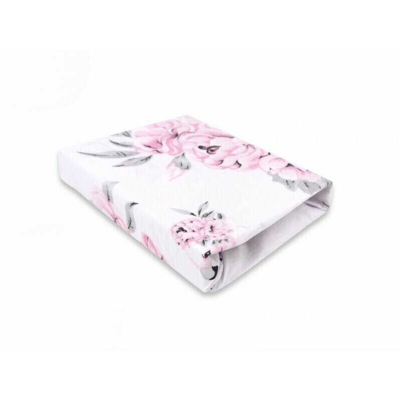 Cearceaf cu elastic, MimiNu, Pentru patut leagan sau patut co-sleeper, Dimensiune 90x40 cm, Din bumbac certificat Oeko Tex Standard 100, Peonie Pink