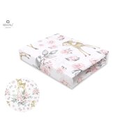 Miminu - Cearceaf cu elastic pentru patut leagan sau patut co-sleeper, Dimensiune 90x40 cm, Din bumbac certificat Oeko Tex Standard 100, Sweet Deer Pink 