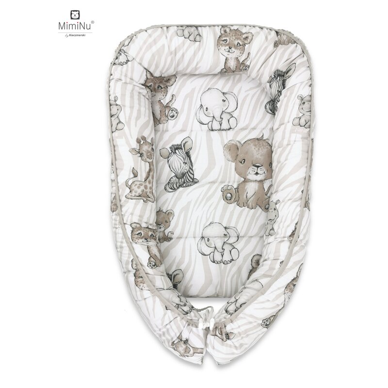Miminu - cosulet bebelus pentru dormit, baby cocoon 75x55 cm, husa 100% bumbac, safari beige