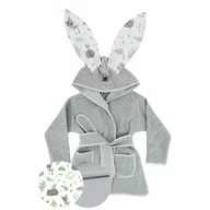 Halat de baie, MimiNu, Cu urechi, 2 - 5 ani, Moale, Cu buzunare, Cu cordon, Din bumbac si thermo fleece, Materiale certificate Oeko Tex Standard 100, Forest Friends Mint