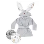 Halat de baie, MimiNu, Cu urechi, 2 - 5 ani, Moale, Cu buzunare, Cu cordon, Din bumbac si thermo fleece, Materiale certificate Oeko Tex Standard 100, Safari Natural - 1