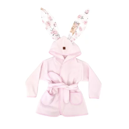 Halat de baie, MimiNu, Cu urechi, 2 - 5 ani, Moale, Cu buzunare, Cu cordon, Din bumbac si thermo fleece, Materiale certificate Oeko Tex Standard 100, Sweet Deer Pink