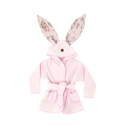 Halat de baie, MimiNu, Cu urechi, 5 - 7 ani, Moale, Cu buzunare, Cu cordon, Din bumbac si thermallerina fleece, Materiale certificate Oeko Tex Standard 100, Design, Little Ballerina Pink