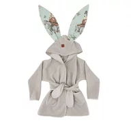Halat de baie, MimiNu, Cu urechi, 5 - 7 ani, Moale, Cu buzunare, Cu cordon, Din bumbac si thermo fleece, Materiale certificate Oeko Tex Standard 100, Design, Let's Go Natural
