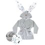 Halat de baie, MimiNu, Cu urechi, 5 - 7 ani, Moale, Cu buzunare, Cu cordon, Din bumbac si thermo fleece, Materiale certificate Oeko Tex Standard 100, Dino Granat - 1