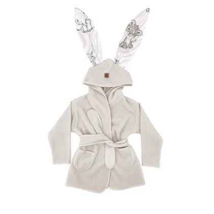 Halat de baie, MimiNu, Cu urechi, 5 - 7 ani, Moale, Cu buzunare, Cu cordon, Din bumbac si thermo fleece, Materiale certificate Oeko Tex Standard 100, Safari Beige