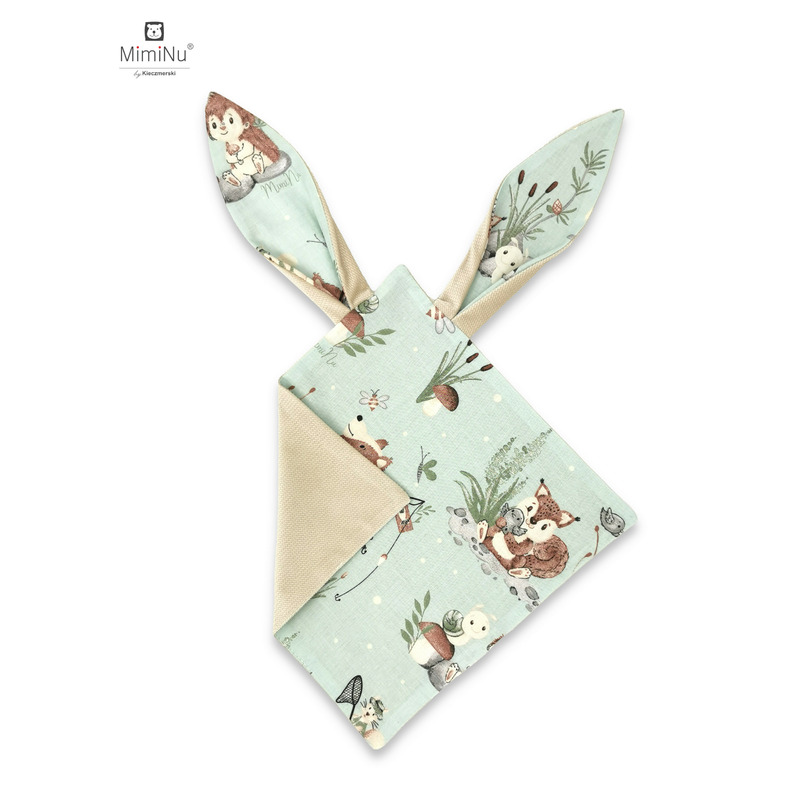 Miminu - jucarie textila senzoriala, moale, cu doua fete, 30 x 30 cm, din tesatura de catifea si bumbac, materiale certificate oeko tex standard 100, velvet let\'s go natural