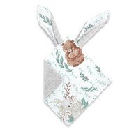 Jucarie textila senzoriala, MimiNu, Moale, Cu doua fete, 30 x 30 cm, Din tesatura minky si bumbac, Materiale certificate Oeko Tex Standard 100, Minky Lulu Natural