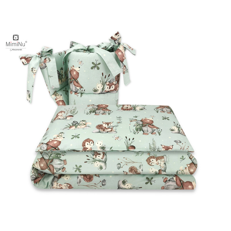 Miminu - lenjerie patut 3 piese, cu protectie laterala, din bumbac certificat oeko tex standard 100, pentru patut 120x60 cm, design, let\'s go natural