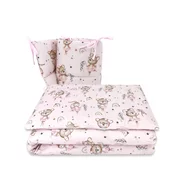 Lenjerie patut cu 3 piese, MimiNu, Pentru patut 120x60 cm, Cu protectie laterala, Din bumbac certificat Oeko Tex Standard 100, Design, Little Ballerina Pink