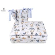 MimiNu - Lenjerie patut 3 piese, Cu protectie laterala, Din bumbac certificat Oeko Tex Standard 100, Pentru patut 120x60 cm Parachutes Blue